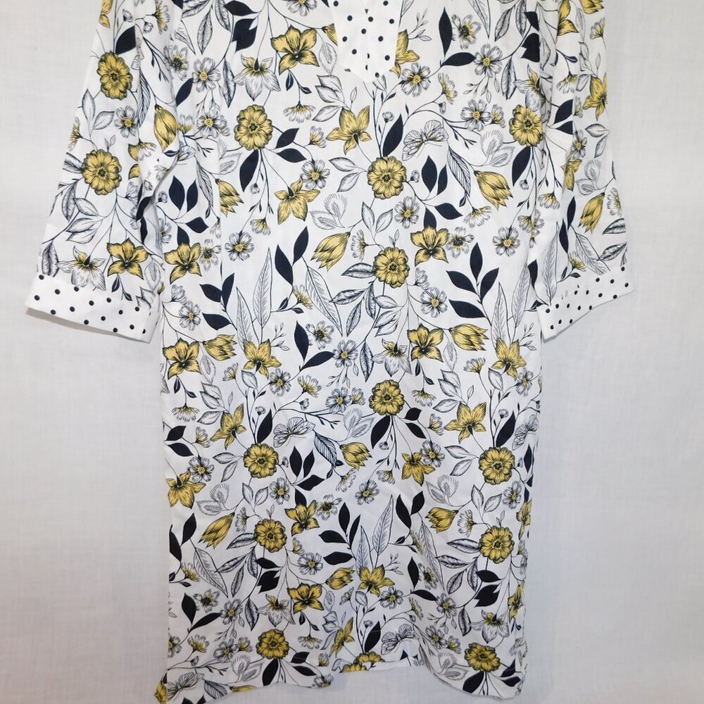 Foxcroft NYC Floral V Neck Collared Dress White Black Yellow NEW Womens 8 - Picture 4 of 10